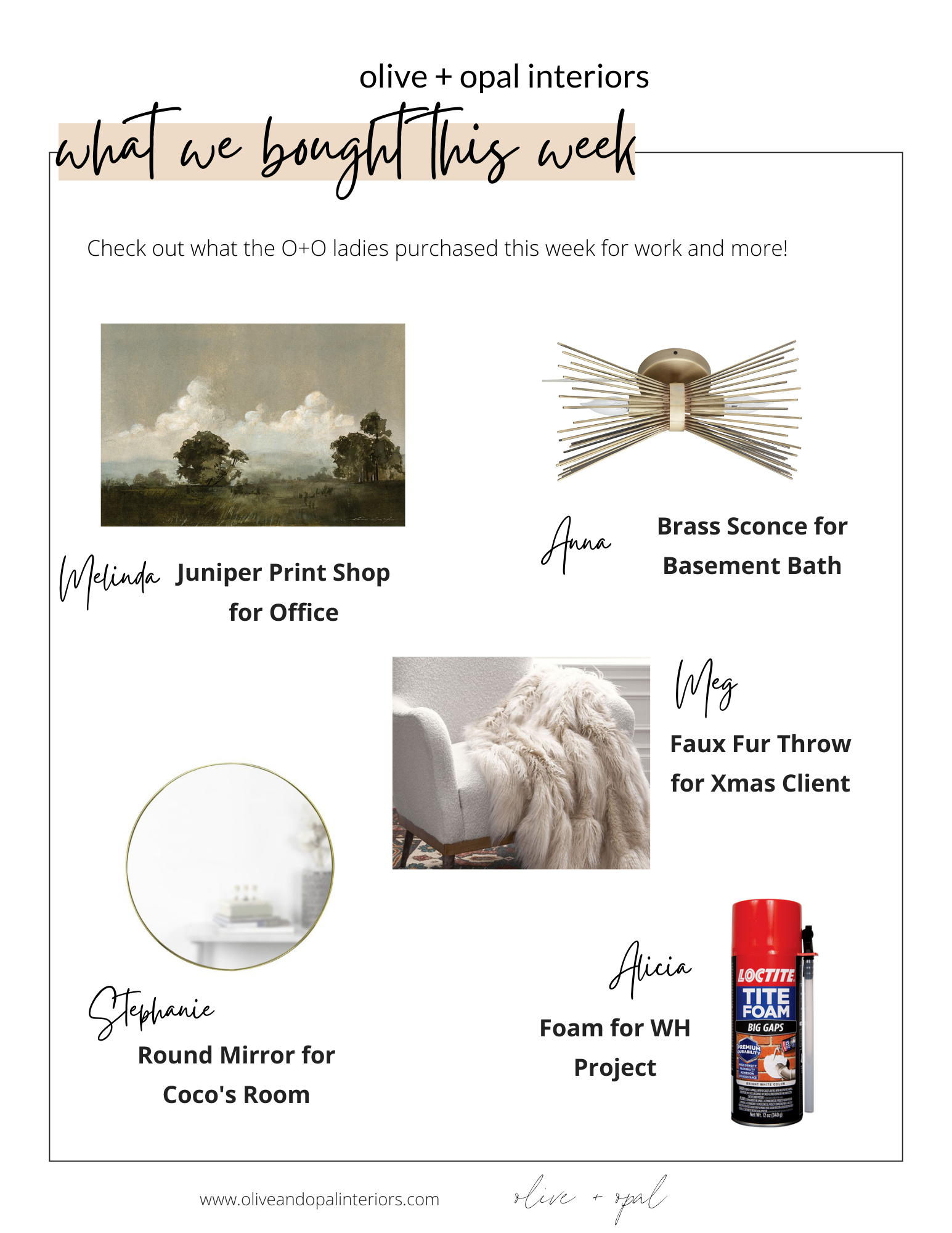  Sources:   art print  ,   brass sconce  ,   round mirror  ,   faux fur throw  ,   spray foam   