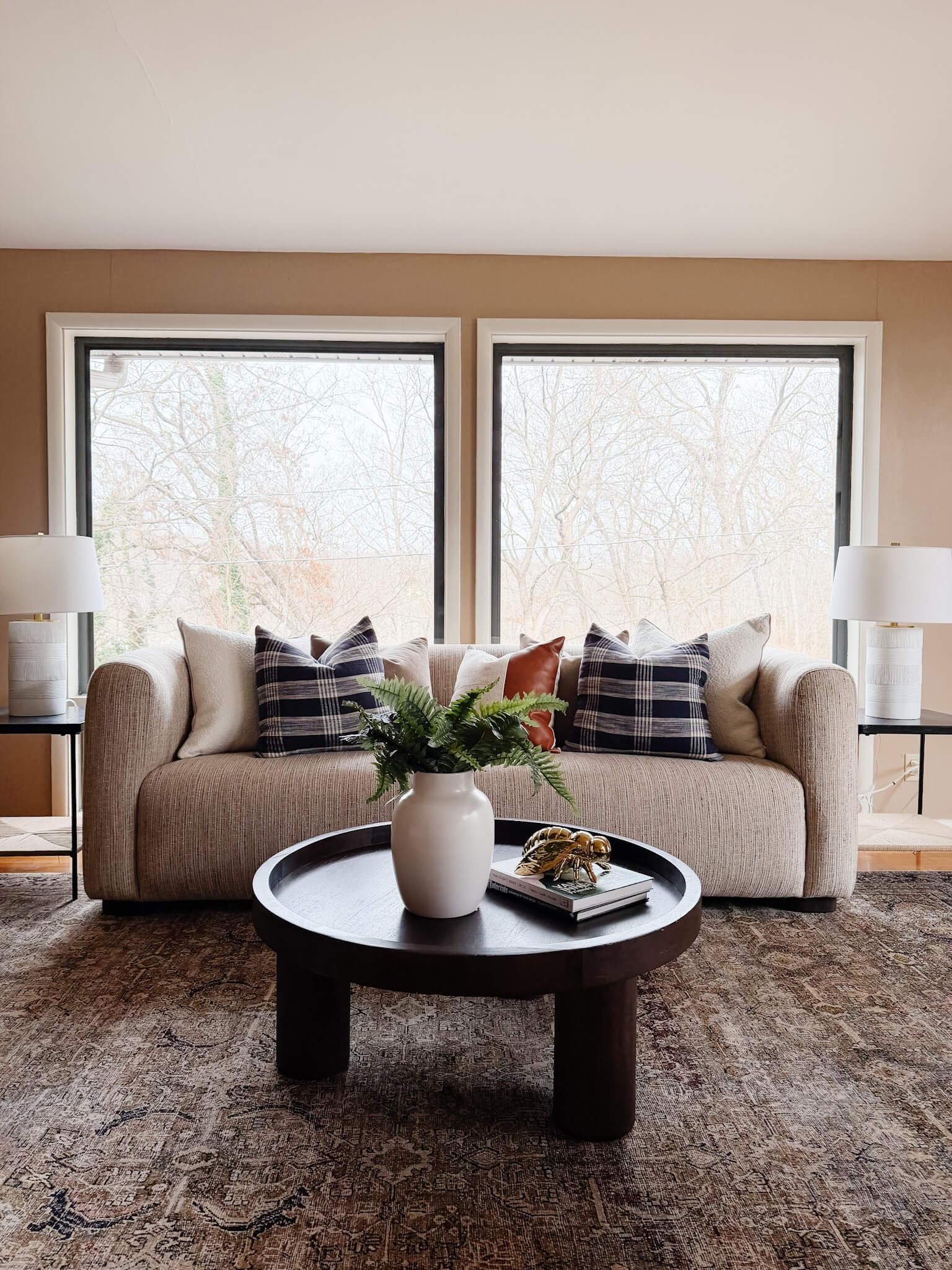 Living room with modern furniture used by Olive and Opal to stage a house in St. Louis, MO