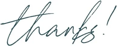 Handwritten cursive text spelling "thanks!"